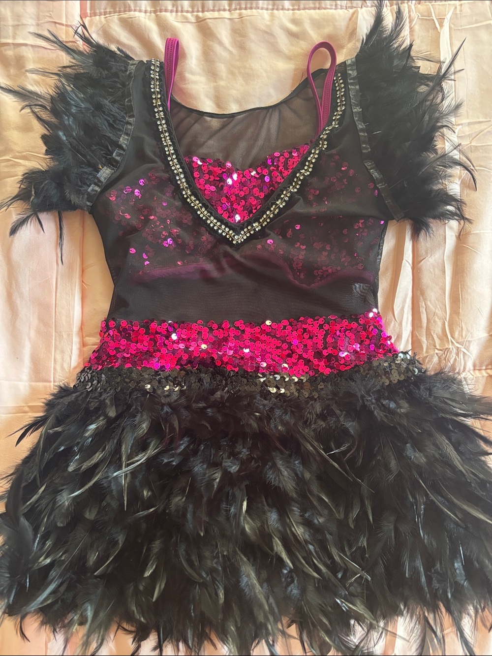 Glamour Black and Hot Pink Sequin Feather Dance Costume